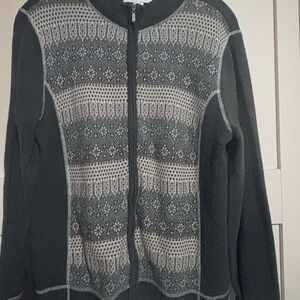 Christopher & Banks Grey Nordic  Cardigan with Light Patterns in Blue & White